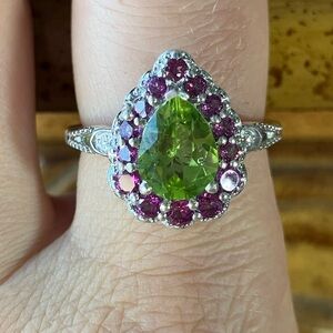 Natural Peridot Garnet Sterling Silver Ring Size 9